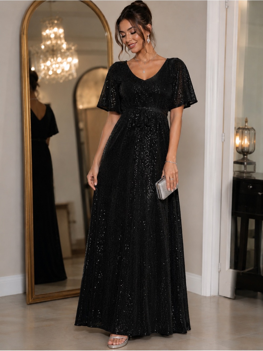 Faeriesty Butterfly | Black Sequin Gown | Tassel Tie Waist | Formal | 2X